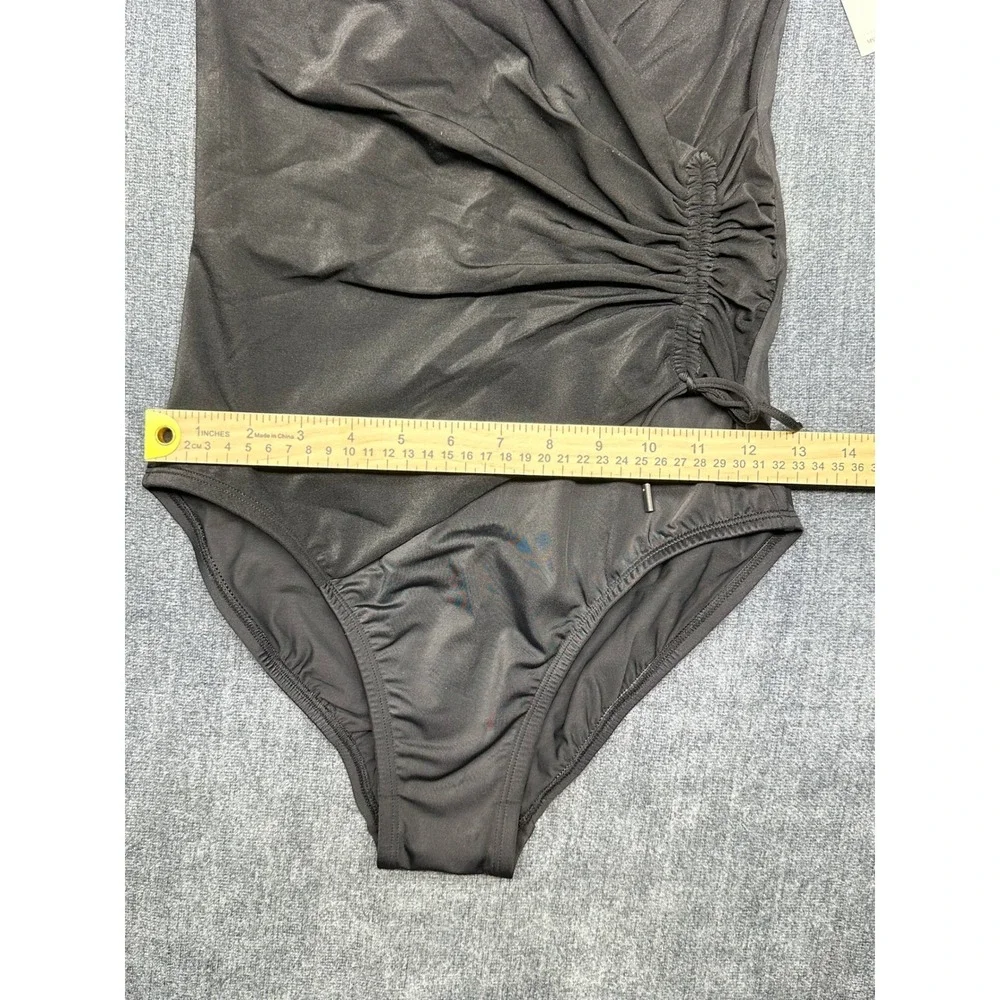 Magicsuit by Miraclesuit Womens Black Wrap Front One Piece Swimsuit Size 8